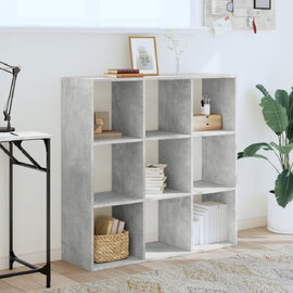Gilford Wooden Bookcase With 9 Compartments In Concrete Grey