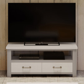 Gilford Wooden TV Stand With 2 Drawers In Greystone