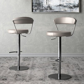 Glossop Taupe Faux Leather Bar Stools With Stainless Steel Base In Pair