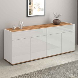 Girard High Gloss Sideboard With 4 Doors 2 Drawers In White And Wotan Oak