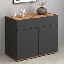 Girard Wooden Sideboard With 2 Doors 1 Drawer In Anthracite And Wotan Oak