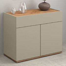 Girard Wooden Sideboard With 2 Doors 1 Drawer In Taupe And Wotan Oak