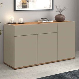 Girard Wooden Sideboard With 3 Doors 1 Drawer In Taupe And Wotan Oak