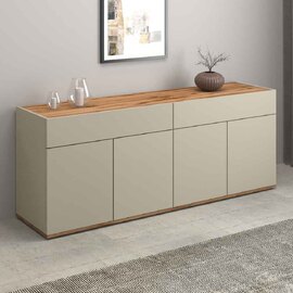 Girard Wooden Sideboard With 4 Doors 2 Drawers In Taupe And Wotan Oak