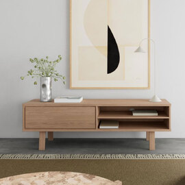 Gisella Wooden TV Stand with 1 Drawer in White Oak