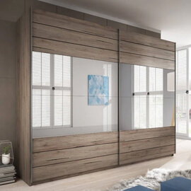 Gitega Mirrored Wardrobe 2 Sliding Doors 270cm In San Remo Oak