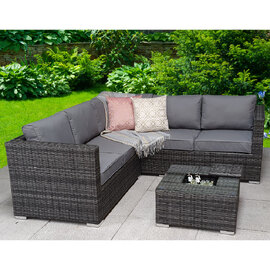Gitel Rattan Garden Corner Sofa Set With Ice Bucket In Grey