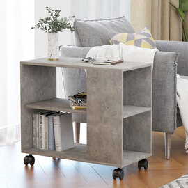 Gittel Wooden Side Table With Castors In Concrete Effect