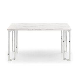 Pamuel Marble Effect Dining Table In White And Steel Frame