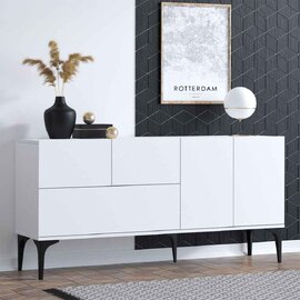 Gleno Wooden Sideboard with 4 Doors in White and Black