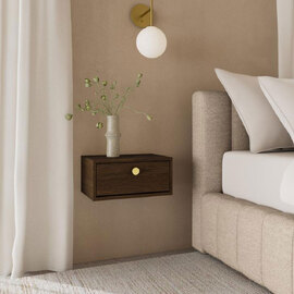 Glenora Wooden Wall Mounted Bedside Cabinet in Smoked Oak
