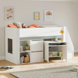Glenside Wooden Single Midsleeper Bunk Bed - White