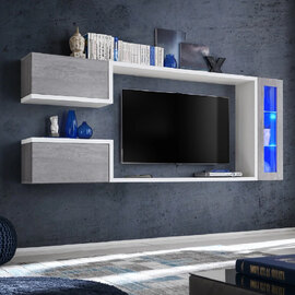 Glenview Wooden Entertainment Unit In Concrete Grey With LED