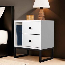 Glimen Wooden Bedside Cabinet with 2 Drawers 1 Shelf in White and Black