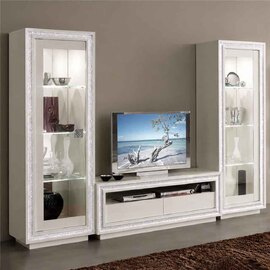 Gloria Living Room Set In White Gloss And Crystals With LED