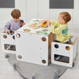 Goldfinch Wooden Kids Table with 2 Chairs in White and Natural