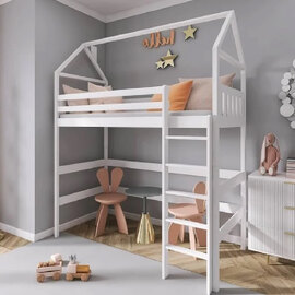 Goleta Wooden Bunk Bed With Bonnell Mattress And Ladder In White