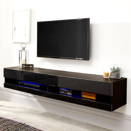 Goole Medium Wall Hung High Gloss TV Stand In Black With LED