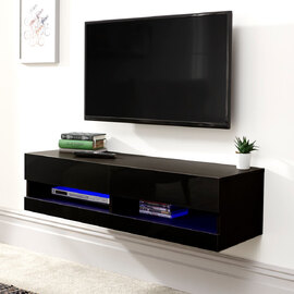 Goole Small Wall Hung High Gloss TV Stand In Black With LED