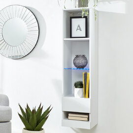 Goole Wall Hung High Gloss Shelving Unit In White With LED