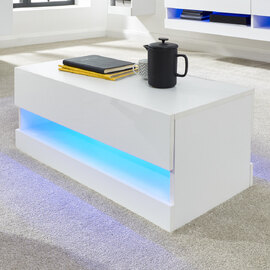 Goole Wooden Coffee Table In White With LED