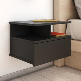 Gorlois Wooden Floating Bedside Cabinet In Black