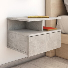 Gorlois Wooden Floating Bedside Cabinet In Concrete Effect