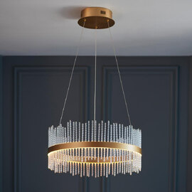 Grimsby LED Clear Glass Rods Ceiling Pendant Light In Gold