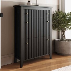 Goteborg Wooden Shoe Storage Cabinet with 2 Flap Doors and 1 Drawer in Black