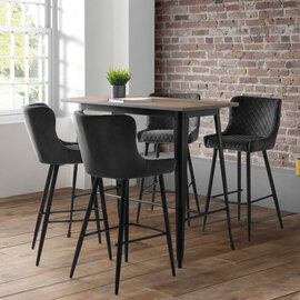 Gael Bar Table In Mocha Elm With 4 Lakia Grey Bar Stool