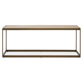 Granule Rectangular Wooden Coffee Table With Brass Frame In Oak