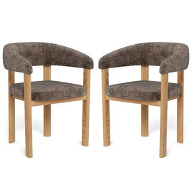 Gresley Dusty Brown Fabric Dining Chairs with Matt Oak Wooden Frame in Pair