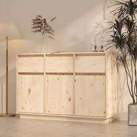 Griet Pine Wood Sideboard With 3 Doors 3 Drawers In Natural