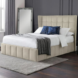 Gutersloh Velvet Ottoman Storage King Size Bed - Cream