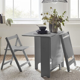 Gutersloh Wooden Gateleg Dining Table With 2 Chairs In Grey