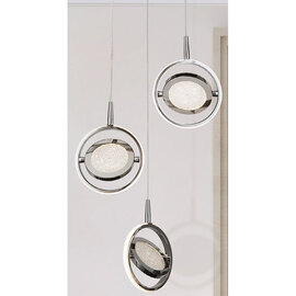 Gyroscope 3 LED Ring Multi Drop Pendant Light In Chrome