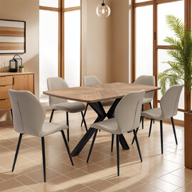 Hadley Oak Veneer Dining Table with 6 Sirel Stone Chairs