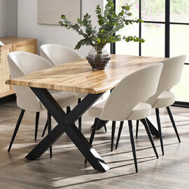 Halifax Oak Wooden Dining Table With 4 Erie Beige Chairs