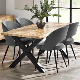 Halifax Oak Wooden Dining Table With 4 Erie Grey Chairs