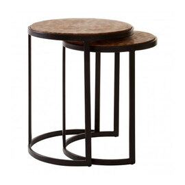 Hallo Wooden Set Of 2 Side Tables With Metal Frame In Natural