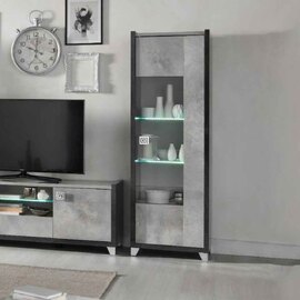 Heston High Gloss Marble Effect Display Cabinet with 1 Door in Grey and LED