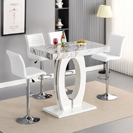 Halo Milo Marble Effect Bar Table With 4 Ripple White Stools