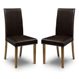 Haneul Brown Faux Leather Dining Chairs With Oak Legs In Pair
