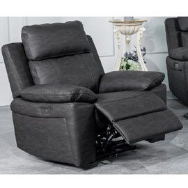 Hanford Fabric Electric Recliner 1 Seater Sofa In Dark Grey