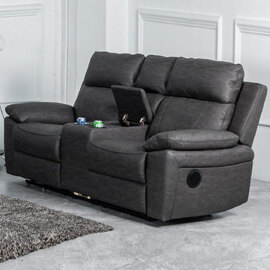 Hanford Fabric Electric Recliner 2 Seater Sofa With Console - Dark Grey
