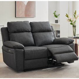 Hanford Fabric Electric Recliner 2 Seater Sofa - Dark Grey