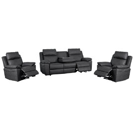Hanford Fabric Electric Recliner 3+1+1 Seater Sofa Set In Dark Grey
