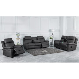 Hanford Fabric Electric Recliner Sofa Suite In Dark Grey