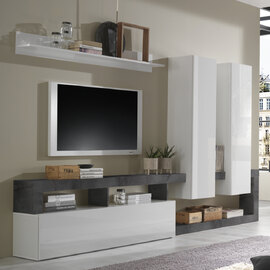 Hanmer Large White Gloss Entertainment Wall Unit In Oxide