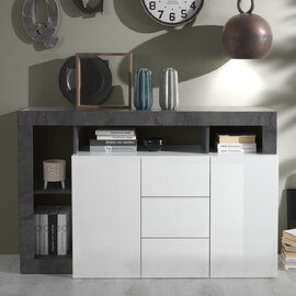 Hanmer White Gloss Sideboard With 2 Doors 3 Drawers In Oxide